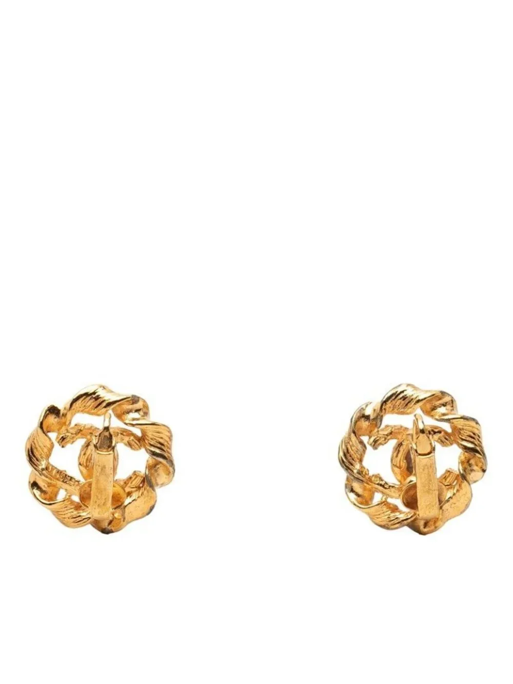 Chanel CC Logo Round Earrings Gold Plated